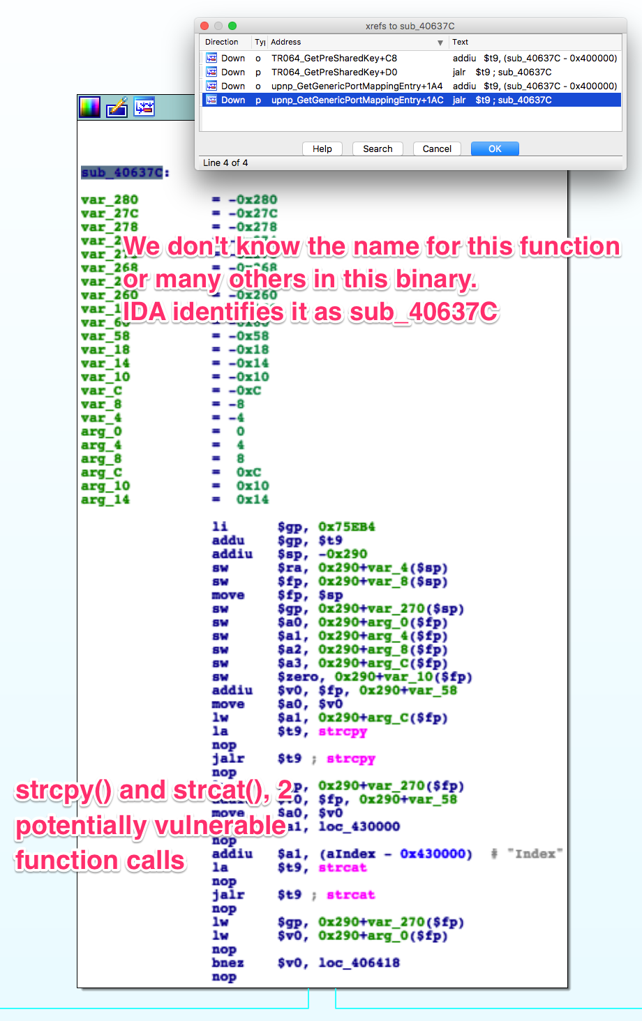 Pic of strcpy handling an input