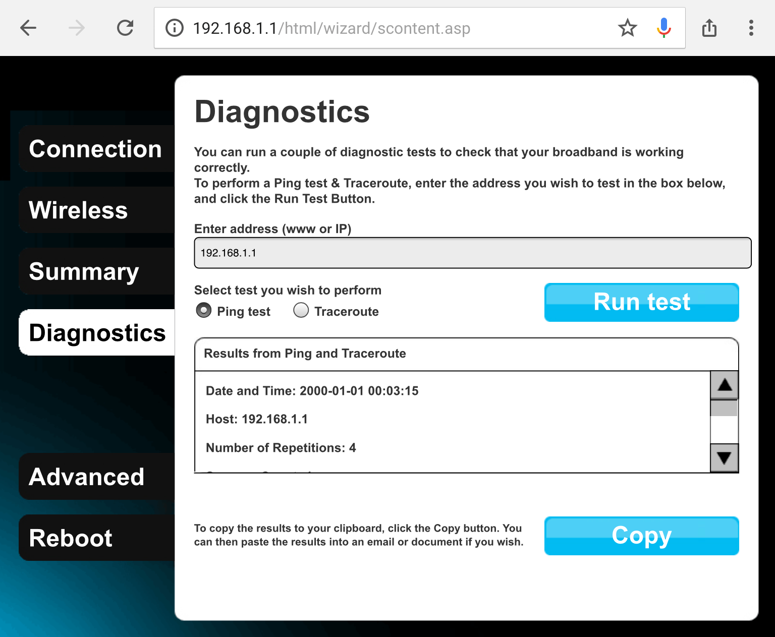 Router WEB Interface Ping in action