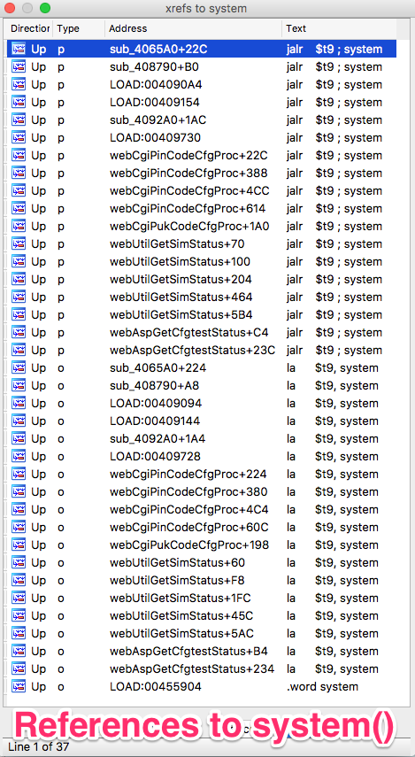 xrefs to system in /bin/web